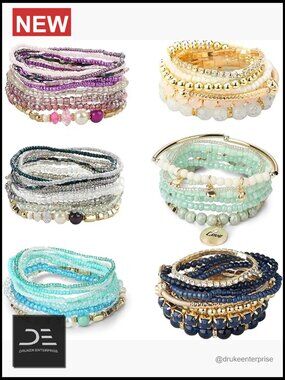 6 Sets Bohemian Stackable Bead Bracelets Stretch Multilayered Boho Bracelet Set